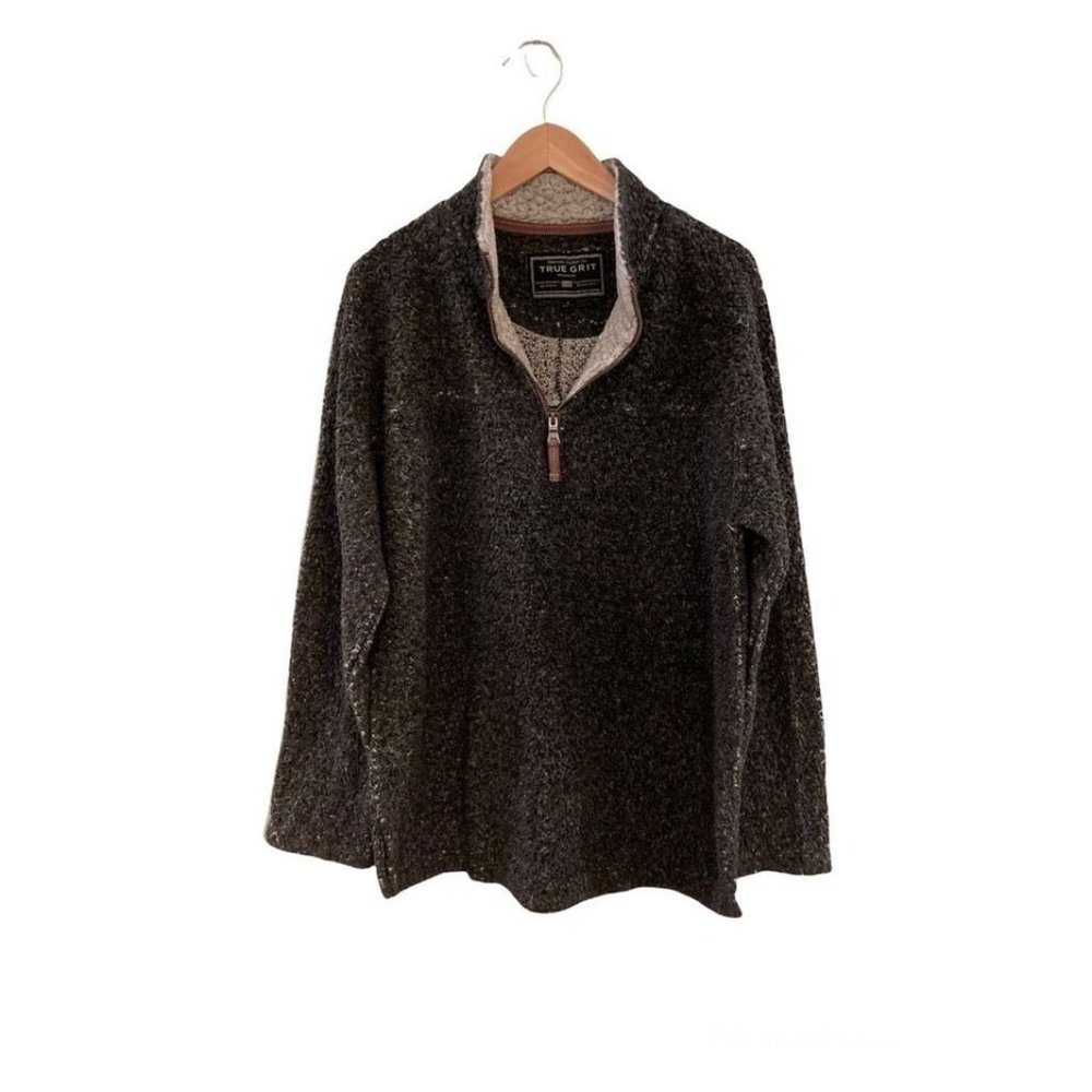 TRUE GRIT Softest Tip Shearling 1/4 Zip Pullover. STYLE: 81M65SLVT. Charcoal. si